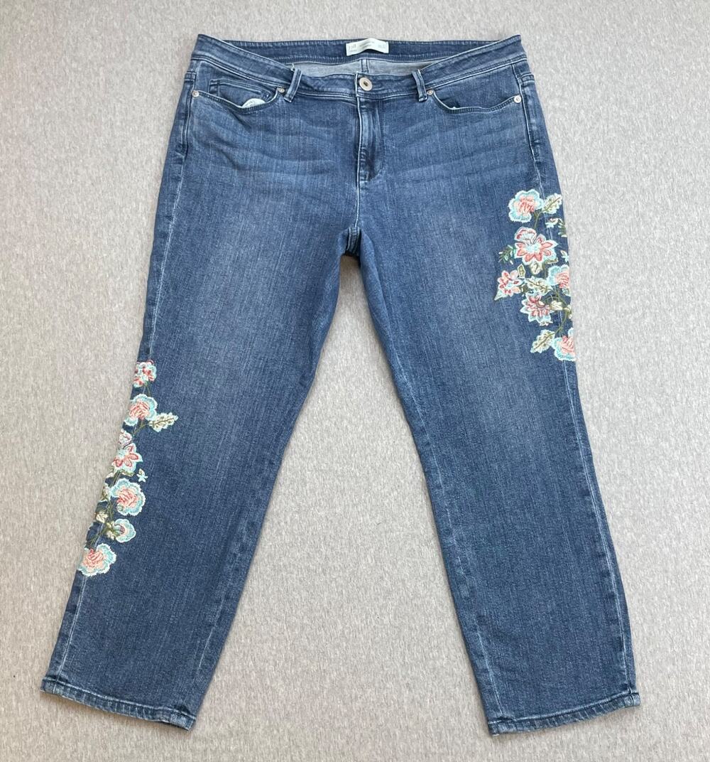 J Jill Denim Jeans Womens 12 Blue Cotton Blend Stretch Embroidered Cropped